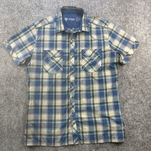 Kuhl Shirt Men Medium Blue Plaid Lightweight Quick Dry Stretch Hiking Snap